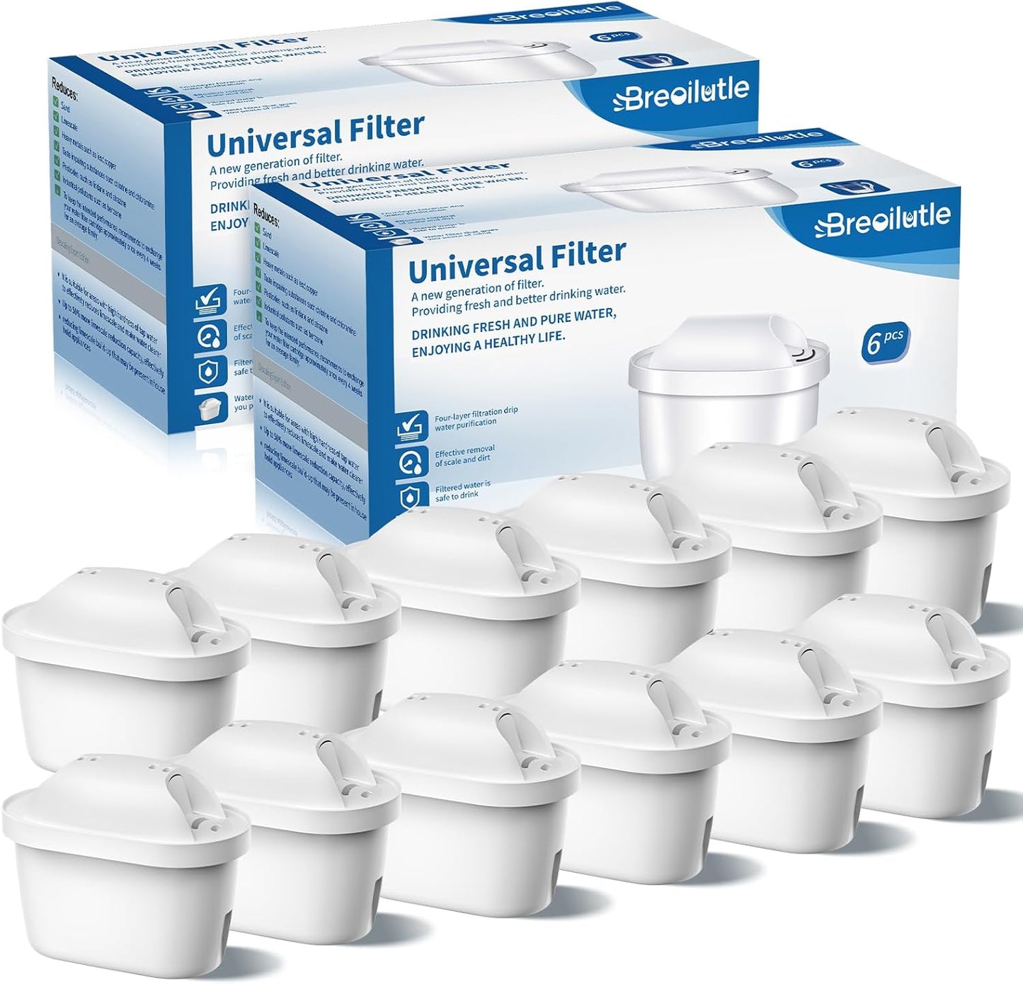 Water Filter Cartridges Replacement for Brita® Marella® Jug Water Filter, Filter Cartridges Compatible with Brita® Maxtra+® Plus Maxtra Pro® All-in-1, Reduces PFAS/PFOA/PFOS (12-Classic)