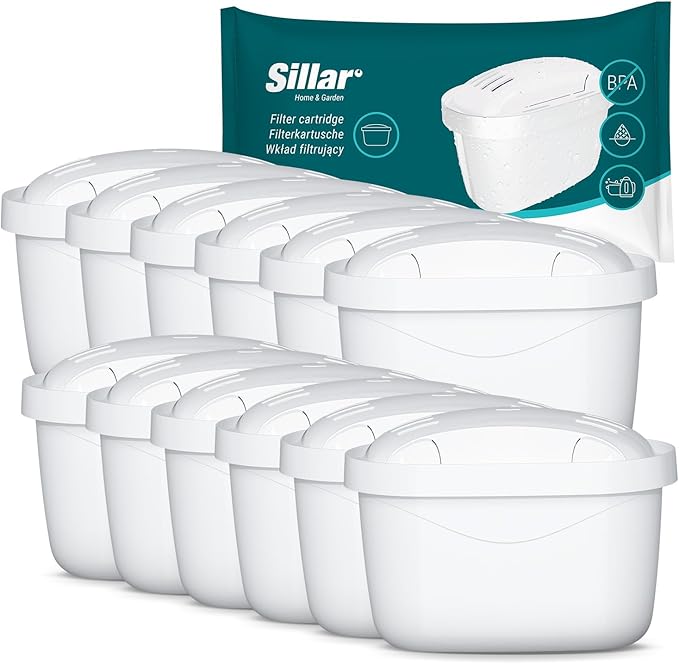 Sillar Water Filter Cartridges Compatible with BRITA Maxtra+, Marella, Aluna, Elemaris - Pack of 6, Activated Carbon & Ion Exchanger, BPA-Free, Reduces Limescale and Chlorine, for Clean Drinking Water