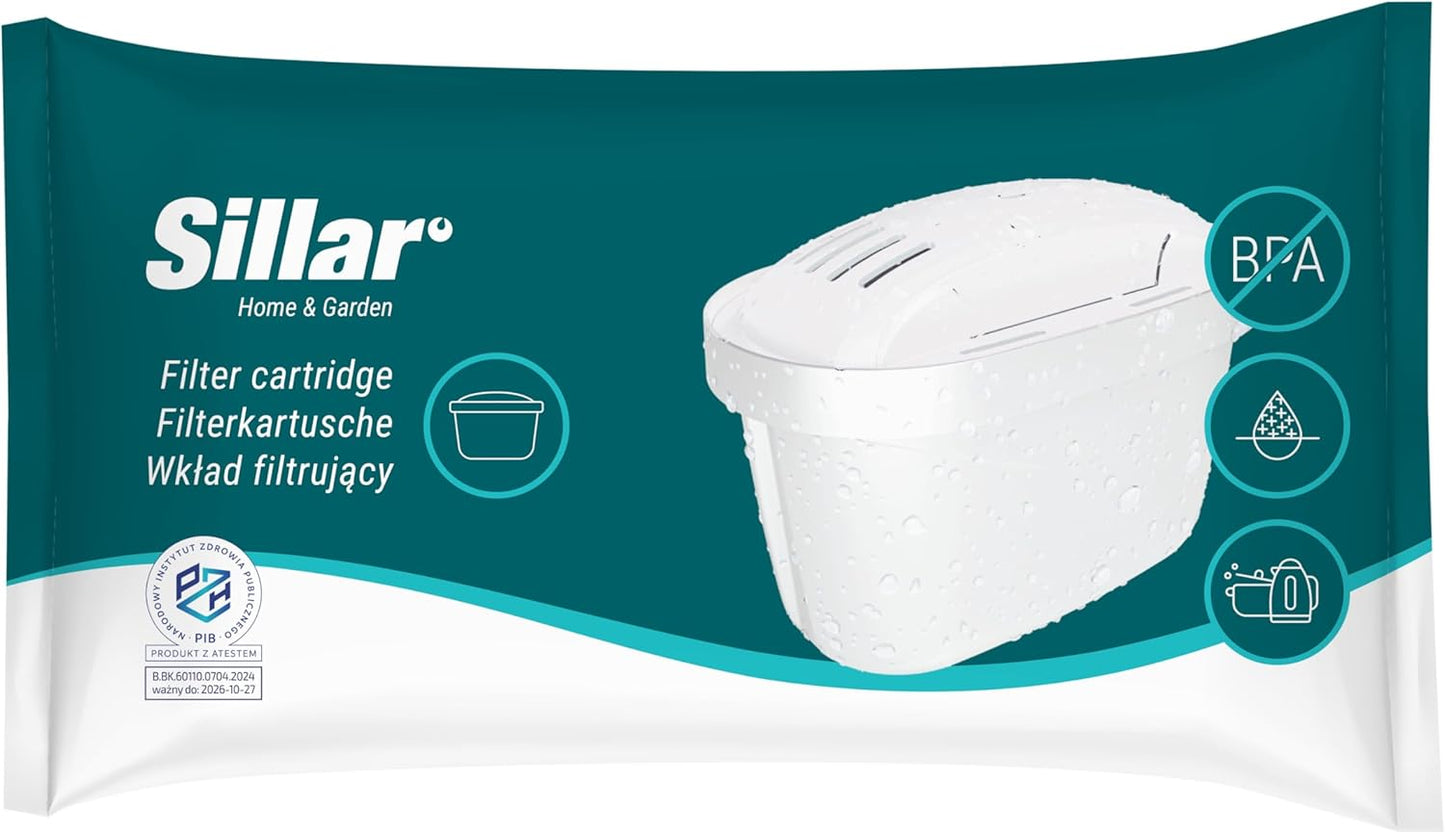 Sillar Water Filter Cartridges Compatible with BRITA Maxtra+, Marella, Aluna, Elemaris - Pack of 6, Activated Carbon & Ion Exchanger, BPA-Free, Reduces Limescale and Chlorine, for Clean Drinking Water