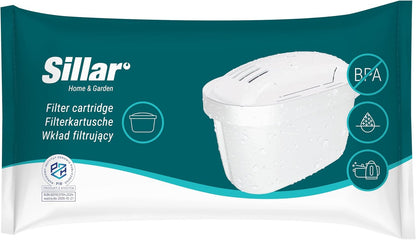 Sillar Water Filter Cartridges Compatible with BRITA Maxtra+, Marella, Aluna, Elemaris - Pack of 6, Activated Carbon & Ion Exchanger, BPA-Free, Reduces Limescale and Chlorine, for Clean Drinking Water